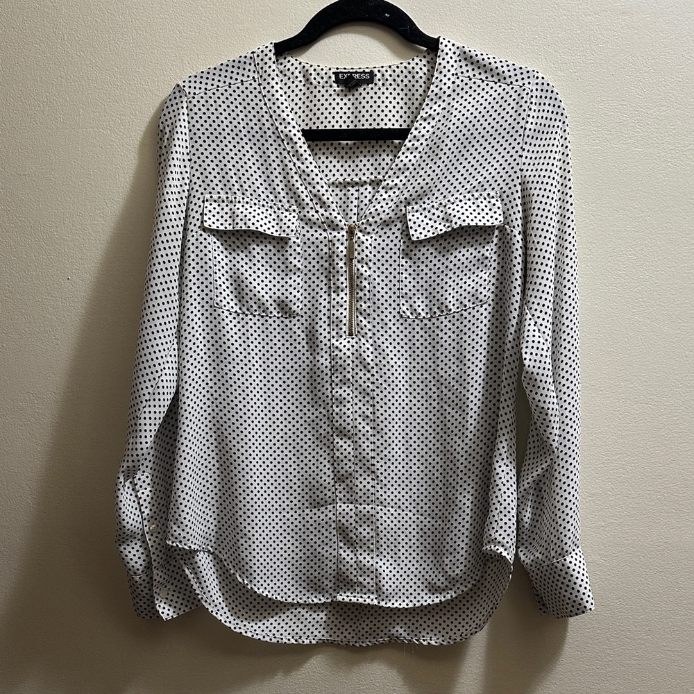 Express Black and White Polka Dot Blouse